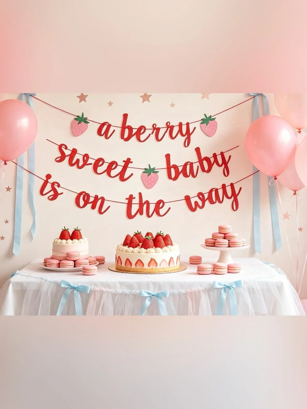 Strawberry Themed Glitter Banner - Pink & Red (3 strands) 2 PACK BUNDLE